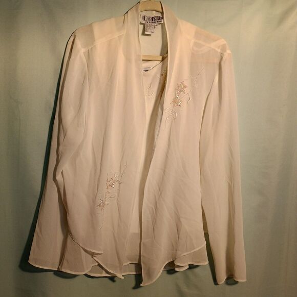 3 Piece Skirt Set Vintage White Sheer Beaded Blouse by Christie – Long Sleeve - Picture 1 of 11